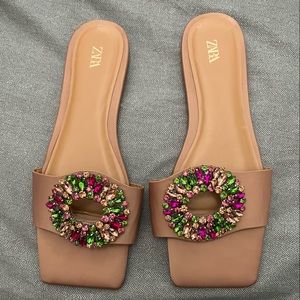 Zara Satin Sandals With Rhinestones